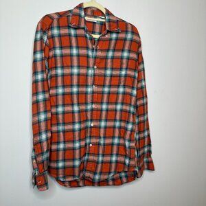 Gustin Orange Plaid Flannel Button Down Shirt Men's Medium Tall
